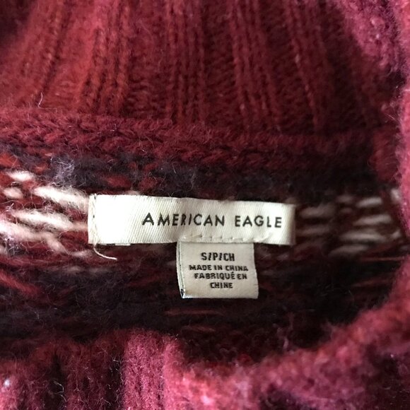 American Eagle Wool Blend Sweater Fair Isle Mock Burgundy Multicolor Women S - Picture 12 of 12